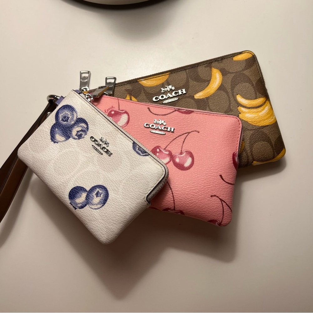 Coach Corner Zip Trio In Signature Canvas With Fruit Print
